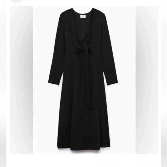 Aritzia Wilfred Black Aubagne wrap Tie Front Midi / Maxi Longsleeve - Picture 2 of 12